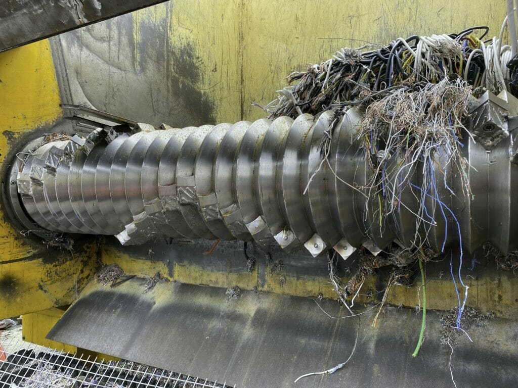 Inside of a Cable Shredder machine used for recycling copper in a factory